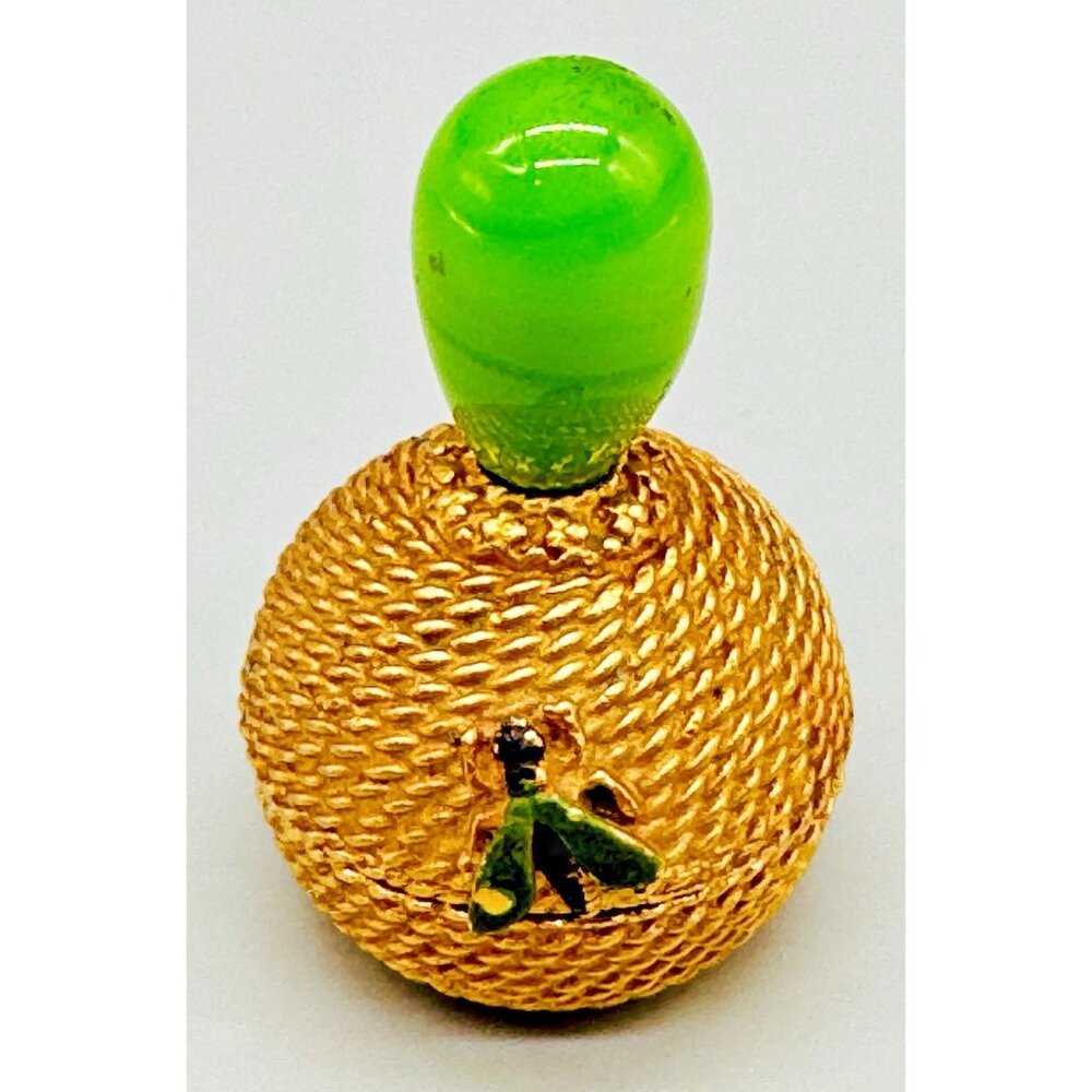 FLORENZA Jewelry Trinket Pill Box Insect Bug Bee Enamel Hive Green Glass‎ Top